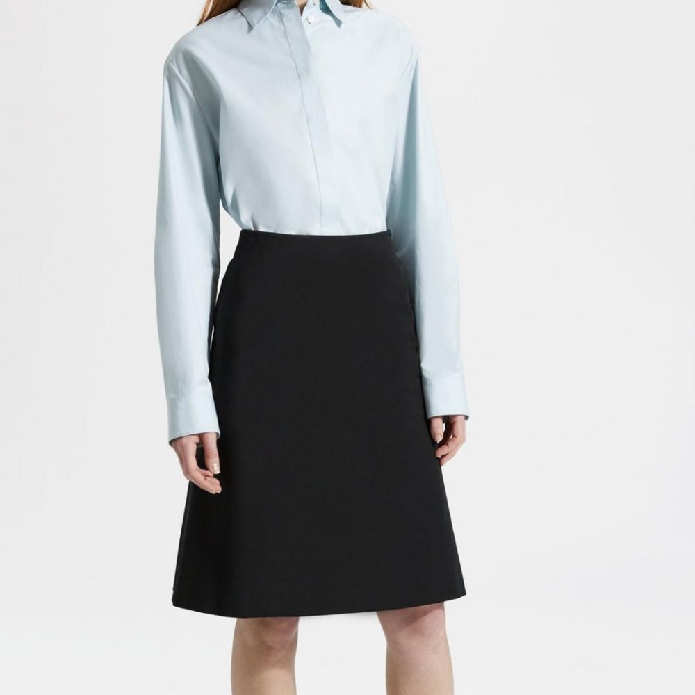 Theory Double Stretch Cotton Easy Midi Skirt US2